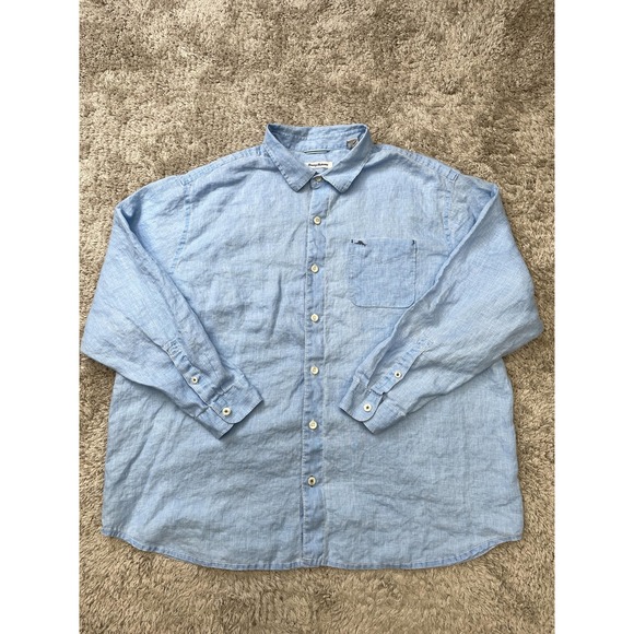 Tommy Bahama Shirt Mens 2XL Blue 100% Linen Button Down Long Sleeve Marlin Logo - Picture 1 of 11